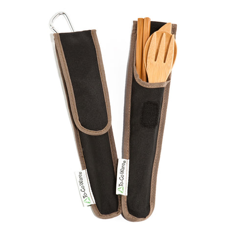 to-go ware bamboo utensil set - classic hijiki (black) includes one spoon, fork, knife and a set of chopsticks