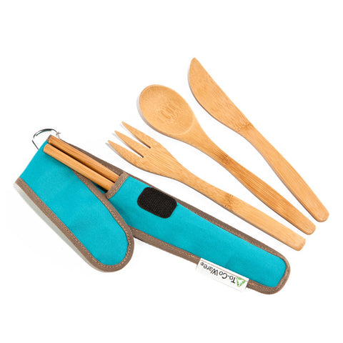 to-go ware bamboo utensil set - classic agave includes one spoon, fork, knife and a set of chopsticks