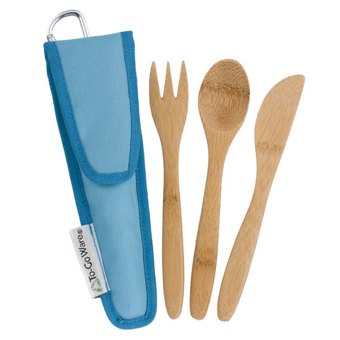 to-go ware bamboo utensil set - kids berry  includes spoon, fork & knife. can fit into lunch box or outside using carabiner