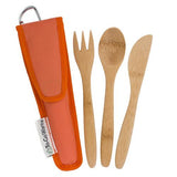 to-go ware bamboo utensil set - kids orange  includes spoon, fork & knife. can fit into lunch box or outside using carabiner