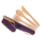 to-go ware bamboo utensil set - classic mulberry includes one spoon, fork, knife and a set of chopsticks