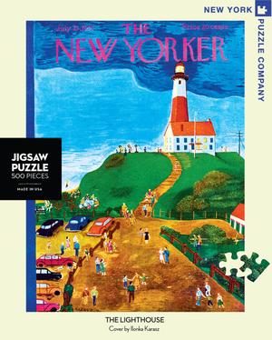 New York Puzzle Companys 500 piece jigsaw puzzle of the New Yorker cover the Lighthouse. Made in the USA
