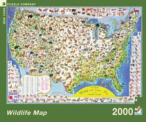 Wildlife Map, illustrated by Ira Moss is a 2000 Piece Jigsaw Puzzle. Made in USA. Recommended Age: 13+ Years